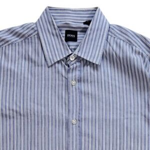 Hugo Boss Men's Blue White Striped Long Sleeve Button Up Shirt Size L